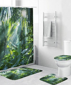 Palm Leaves Jungle Print Shower Curtain For Nature Lovers - Forest Jungle Palm Leaves Print