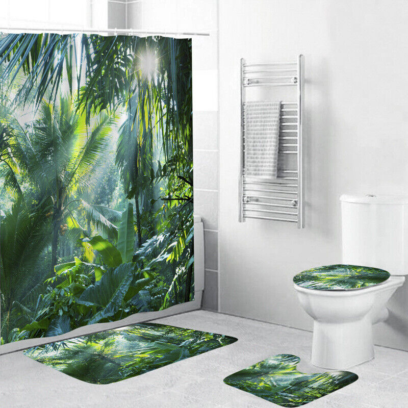 Palm Leaves Jungle Print Shower Curtain For Nature Lovers - Forest Jungle Palm Leaves Print