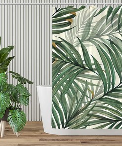 Palm Leaves Pineapple Shower Curtain for Tropical Rustic Farmhouse Bathroom Decor Fabric