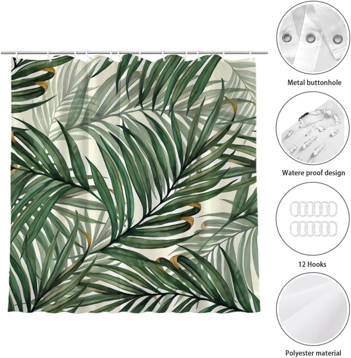 Palm Leaves Pineapple Shower Curtain for Tropical Rustic Farmhouse Bathroom Decor Fabric