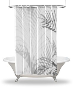 Palm Leaves Print Shower Curtain, Shadow Waterproof Fabric for Bathroom Decor