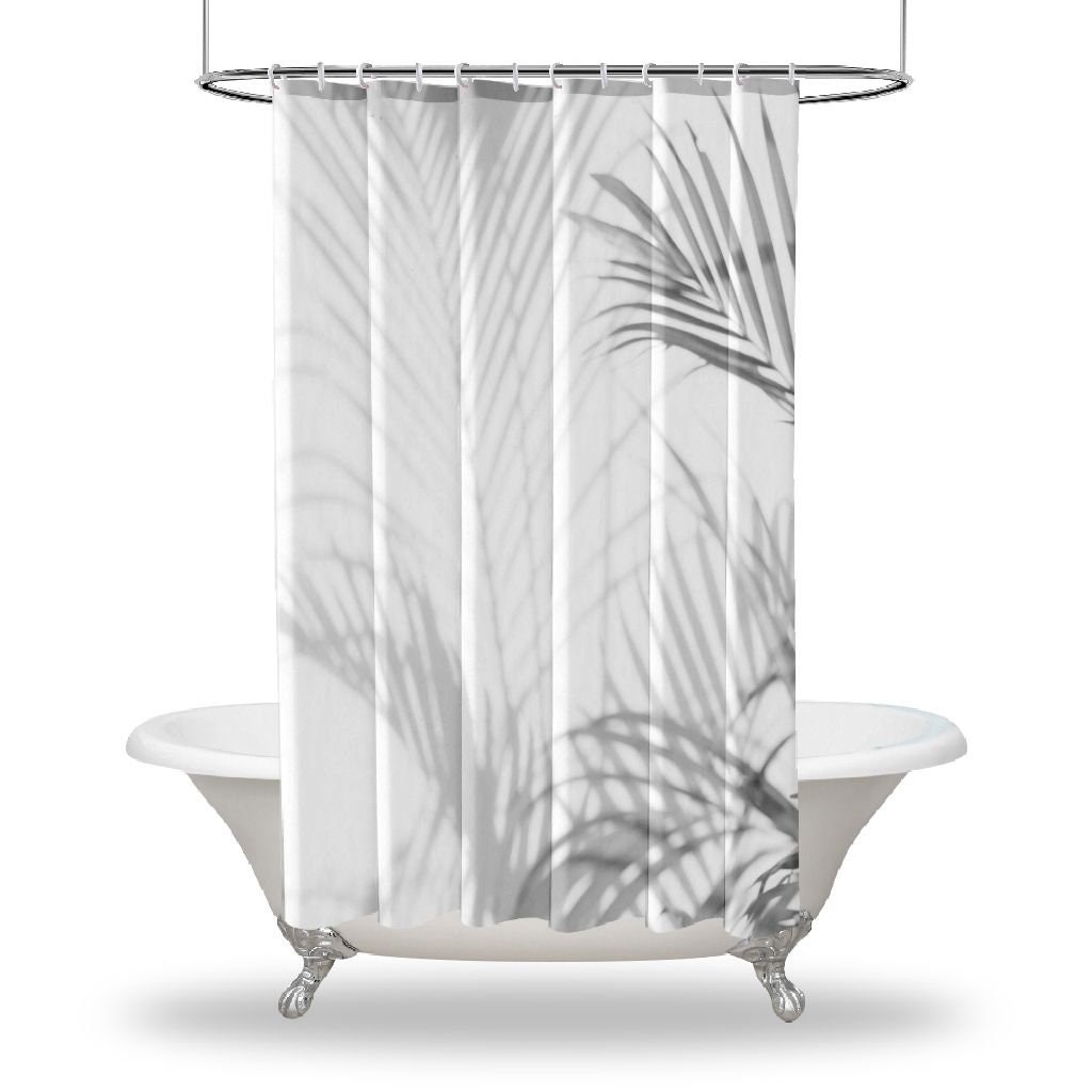 Palm Leaves Print Shower Curtain, Shadow Waterproof Fabric for Bathroom Decor