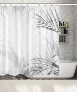 Palm Leaves Print Shower Curtain, Shadow Waterproof Fabric for Bathroom Decor