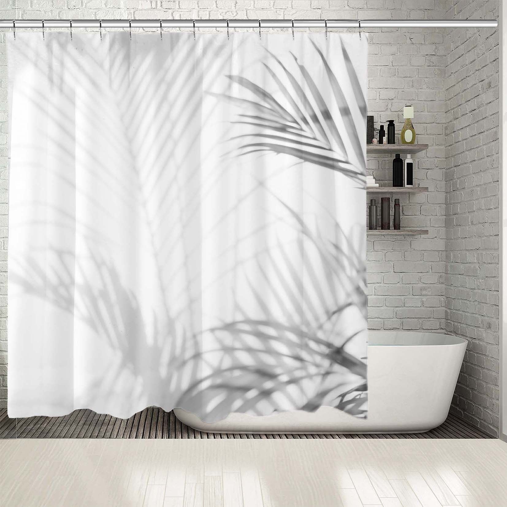 Palm Leaves Print Shower Curtain, Shadow Waterproof Fabric for Bathroom Decor