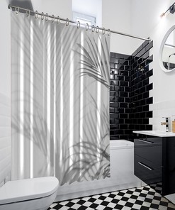 Palm Leaves Print Shower Curtain, Shadow Waterproof Fabric for Bathroom Decor