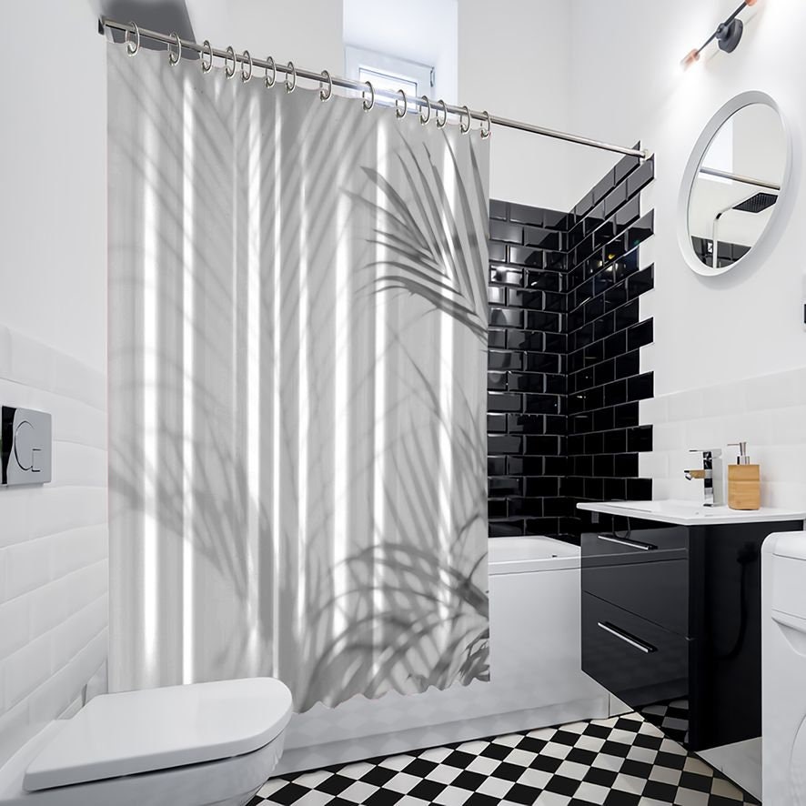 Palm Leaves Print Shower Curtain, Shadow Waterproof Fabric for Bathroom Decor