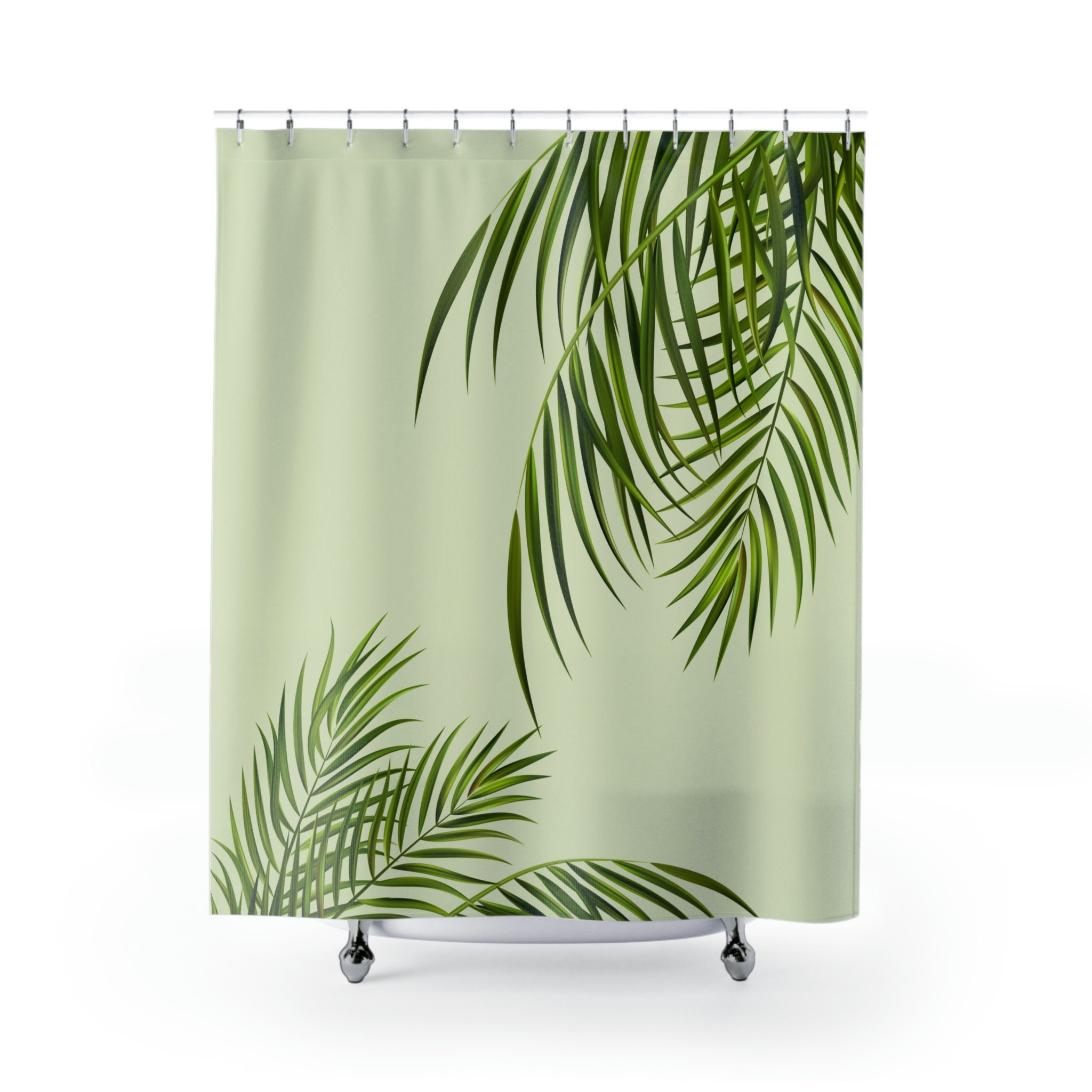 Palm Leaves Print Shower Curtain for Tropical Bathroom Decor