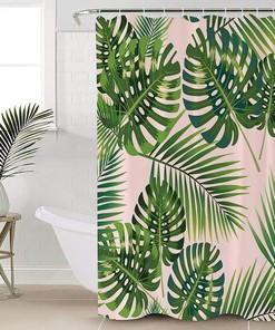Palm Leaves Print Shower CurtainTropical Bathroom Decor for Women & Kids