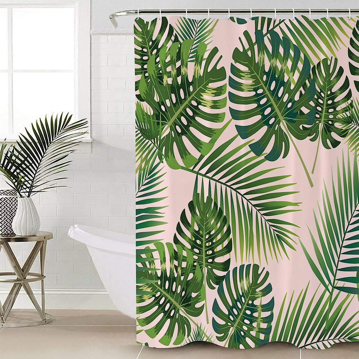 Palm Leaves Print Shower CurtainTropical Bathroom Decor for Women & Kids