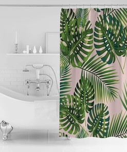 Palm Leaves Print Shower CurtainTropical Bathroom Decor for Women & Kids