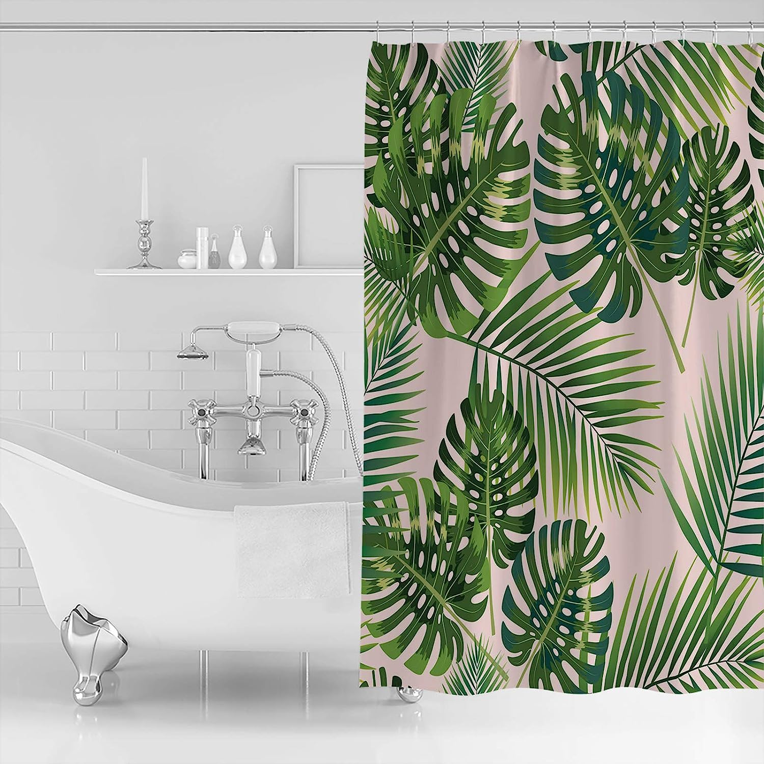 Palm Leaves Print Shower CurtainTropical Bathroom Decor for Women & Kids