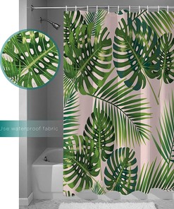 Palm Leaves Print Shower CurtainTropical Bathroom Decor for Women & Kids