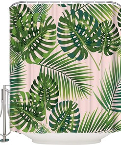 Palm Leaves Print Shower CurtainTropical Bathroom Decor for Women & Kids