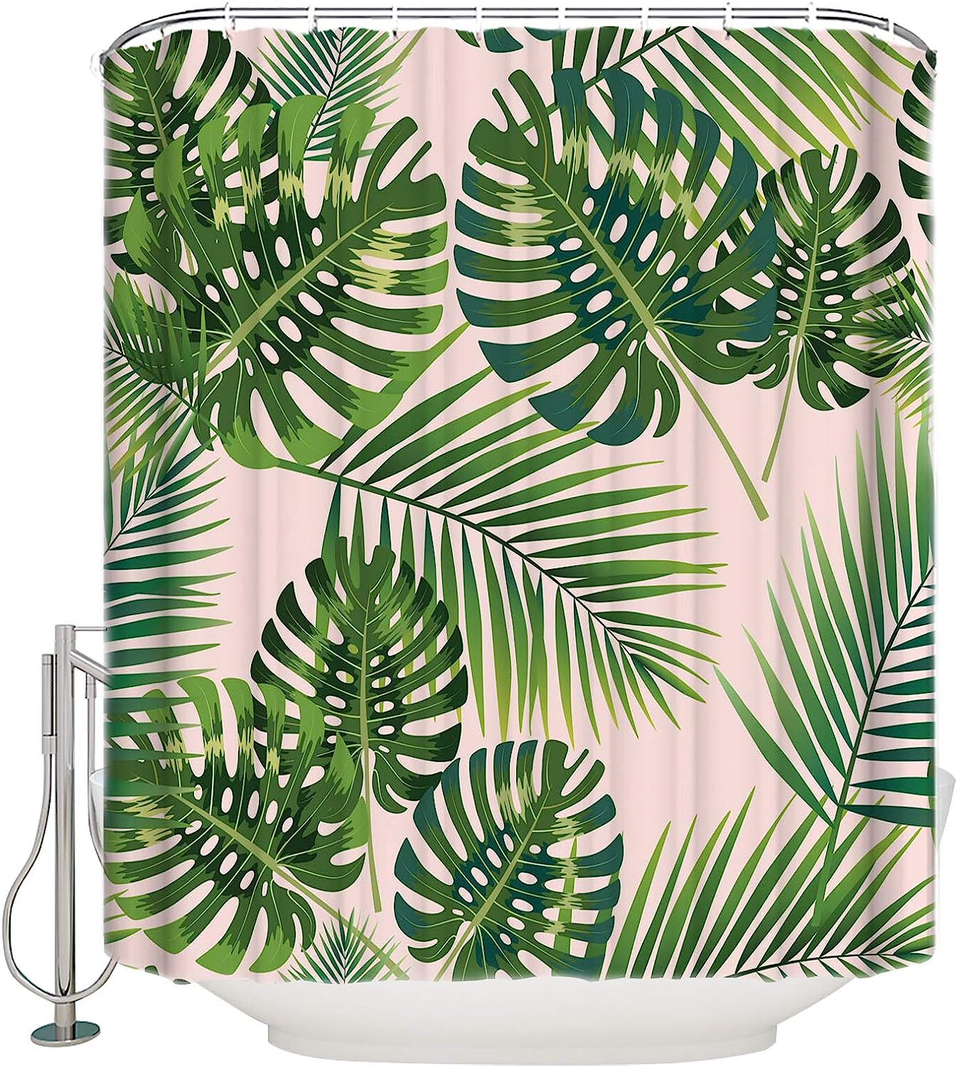 Palm Leaves Print Shower CurtainTropical Bathroom Decor for Women & Kids