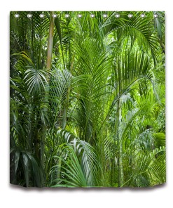 Palm Leaves Shower Curtain and Bathroom Mat: Waterpoof Fabric for Exotic Bathroom Decor