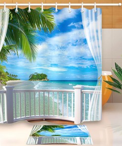 Palm Leaves Shower Curtain for Seaside Bathroom Decor: Waterpoof Fabric