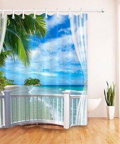 Palm Leaves Shower Curtain for Seaside Bathroom Decor: Waterpoof Fabric