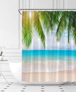 Palm Leaves Tropical Ocean Coastal Green Leaves Shower Curtain for a Relaxing Bathroom