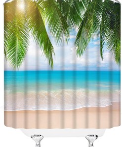 Palm Leaves Tropical Ocean Coastal Green Leaves Shower Curtain for a Relaxing Bathroom