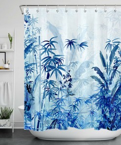 Palm Leaves and Bamboo Shower Curtain for Tropical Bathroom Decor
