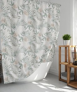 Palm Leaves and Flowers Shower Curtain for Bathroom Decor