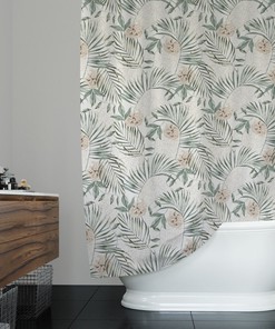 Palm Leaves and Flowers Shower Curtain for Bathroom Decor