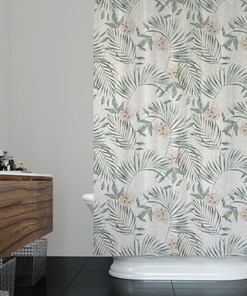 Palm Leaves and Flowers Shower Curtain for Bathroom Decor