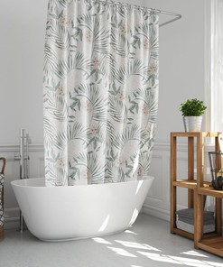 Palm Leaves and Flowers Shower Curtain for Bathroom Decor