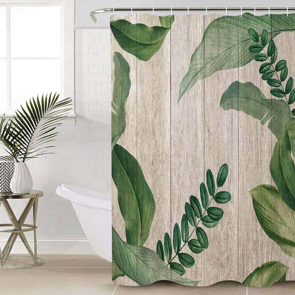 Palm Leaves on Wood Unique Shower Curtain for Bathroom