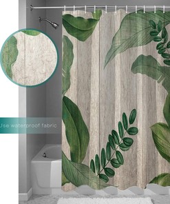 Palm Leaves on Wood Unique Shower Curtain for Bathroom