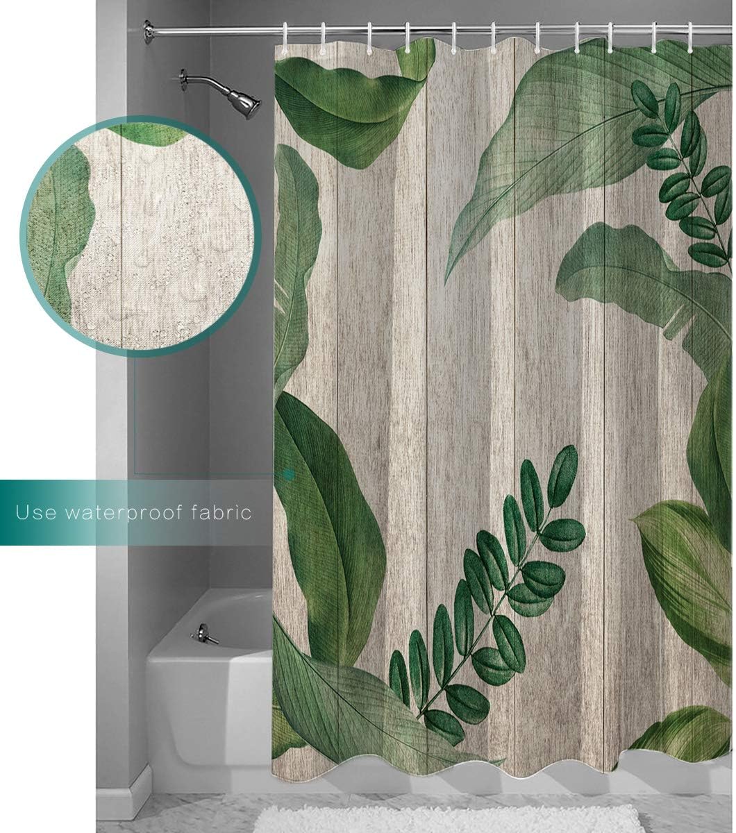 Palm Leaves on Wood Unique Shower Curtain for Bathroom