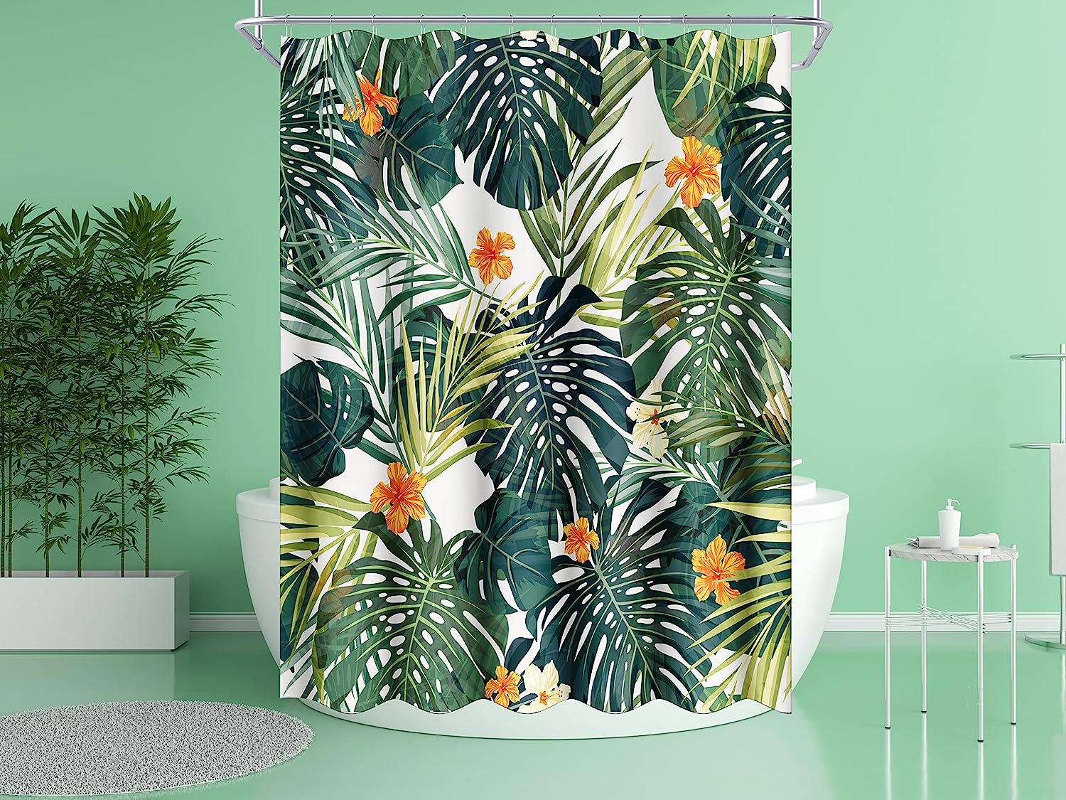 Palm Monstera Leaf Shower Curtain for a Tropical-Inspired Bathroom Decor