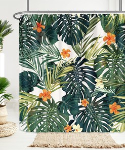 Palm Monstera Leaf Shower Curtain for a Tropical-Inspired Bathroom Decor