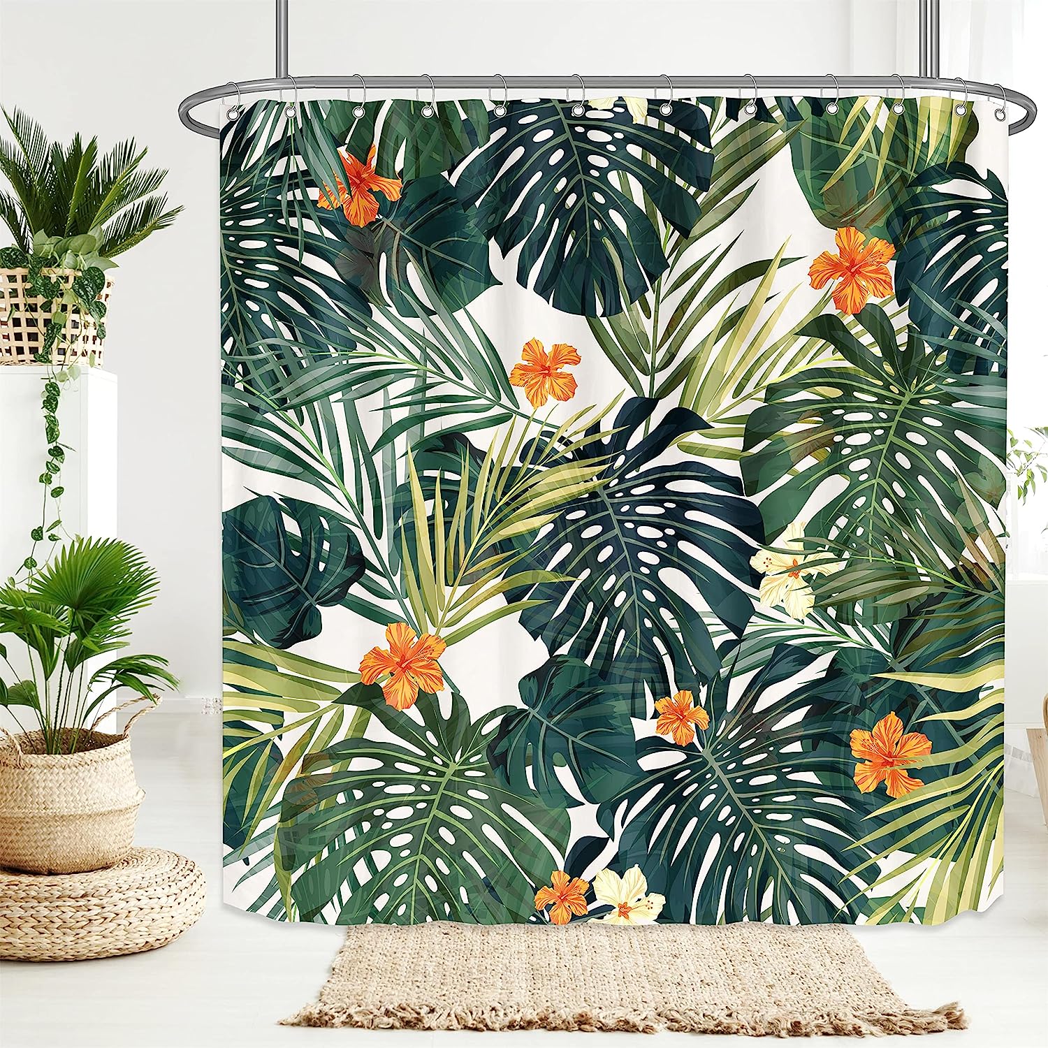 Palm Monstera Leaf Shower Curtain for a Tropical-Inspired Bathroom Decor