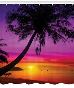 Palm Shadow at Sunset Print Shower Curtain for a Calming Bath