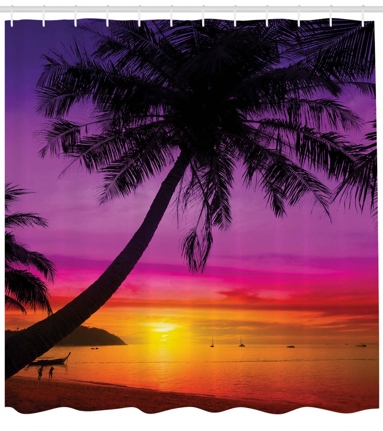 Palm Shadow at Sunset Print Shower Curtain for a Calming Bath
