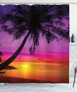 Palm Shadow at Sunset Print Shower Curtain for a Calming Bath
