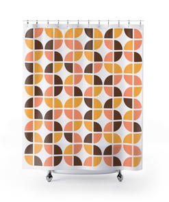 Palm Springs Geometric Shower Curtain, Mid-Century Modern Decor with Retro Fifties Vibes in Pink, Gold, and Brown