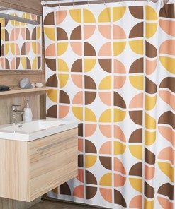 Palm Springs Geometric Shower Curtain, Mid-Century Modern Decor with Retro Fifties Vibes in Pink, Gold, and Brown