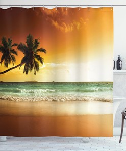 Palm Tree Beach Print Shower Curtain for a Beachy Bathroom