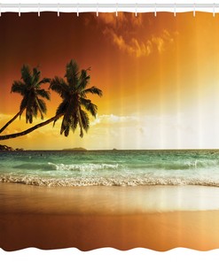 Palm Tree Beach Print Shower Curtain for a Beachy Bathroom