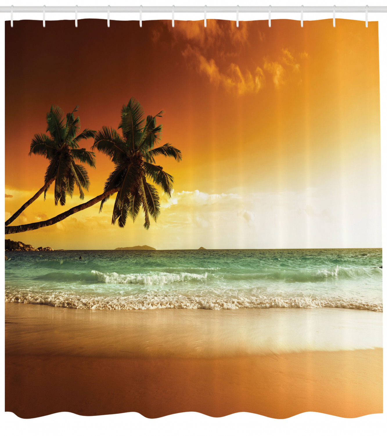 Palm Tree Beach Print Shower Curtain for a Beachy Bathroom