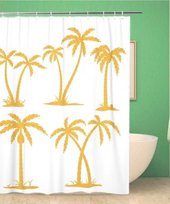 Palm Tree Contours White Hawaii Outline Leaf Shower Curtain