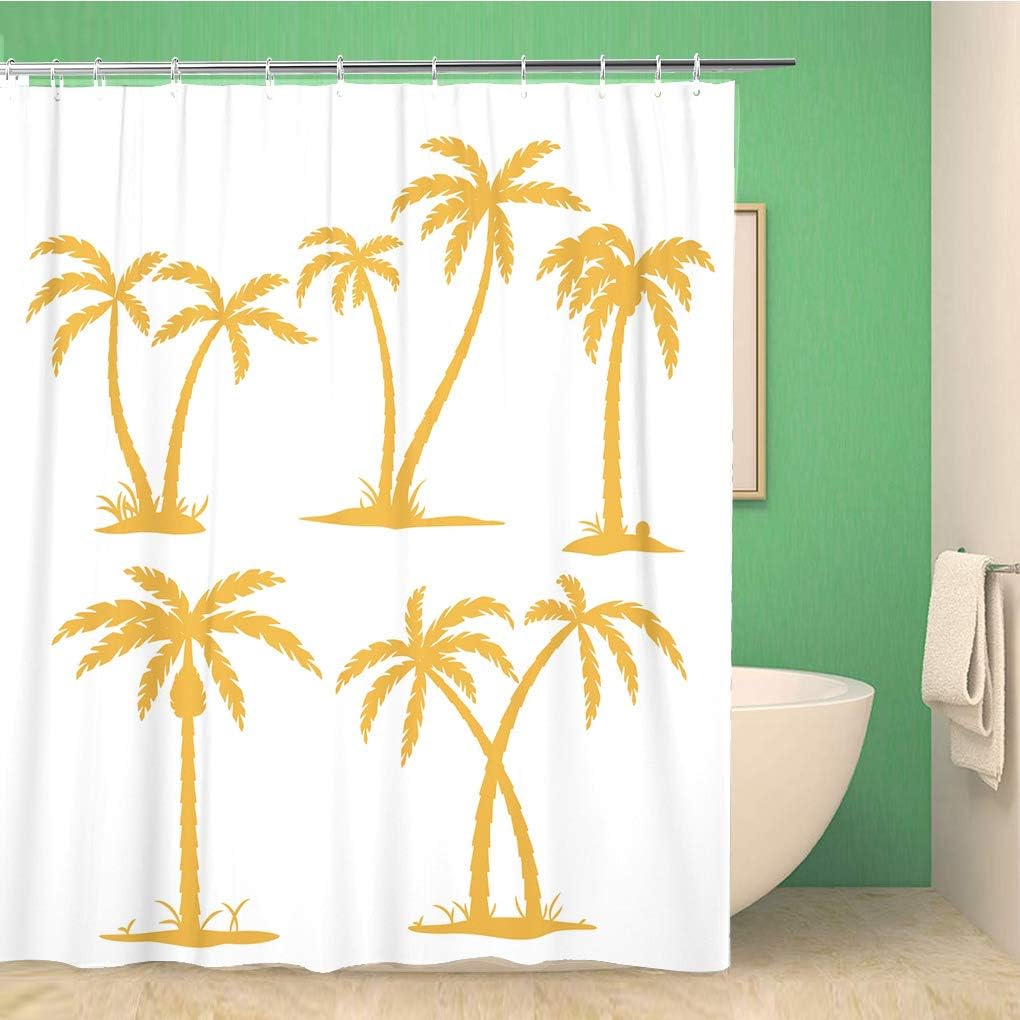 Palm Tree Contours White Hawaii Outline Leaf Shower Curtain