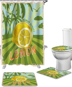 Palm Tree Green Lemon Shower Curtain with Tropical Vibes