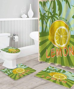 Palm Tree Green Lemon Shower Curtain with Tropical Vibes