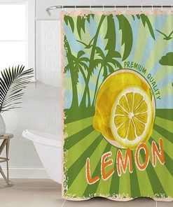 Palm Tree Green Lemon Shower Curtain with Tropical Vibes