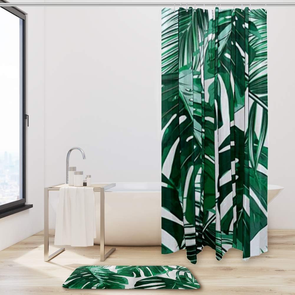 Palm Tree Green Tropical Hawaii Jungle Leaves Shower Curtain For A Nature-Inspired Bathroom - Image 2