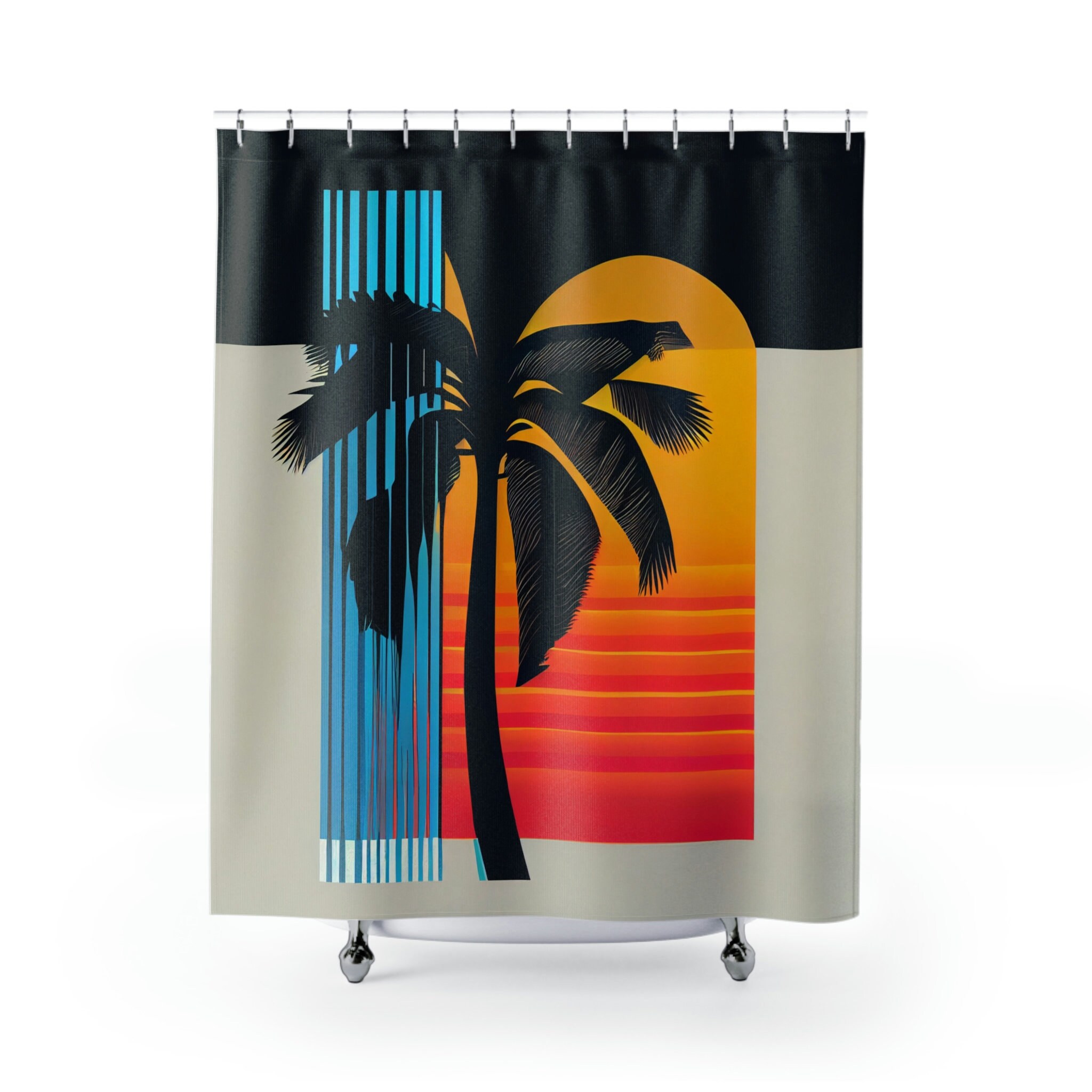 Palm Tree Inspired Shower Curtain, Minimalist Modern Design, Perfect Bathroom Decor