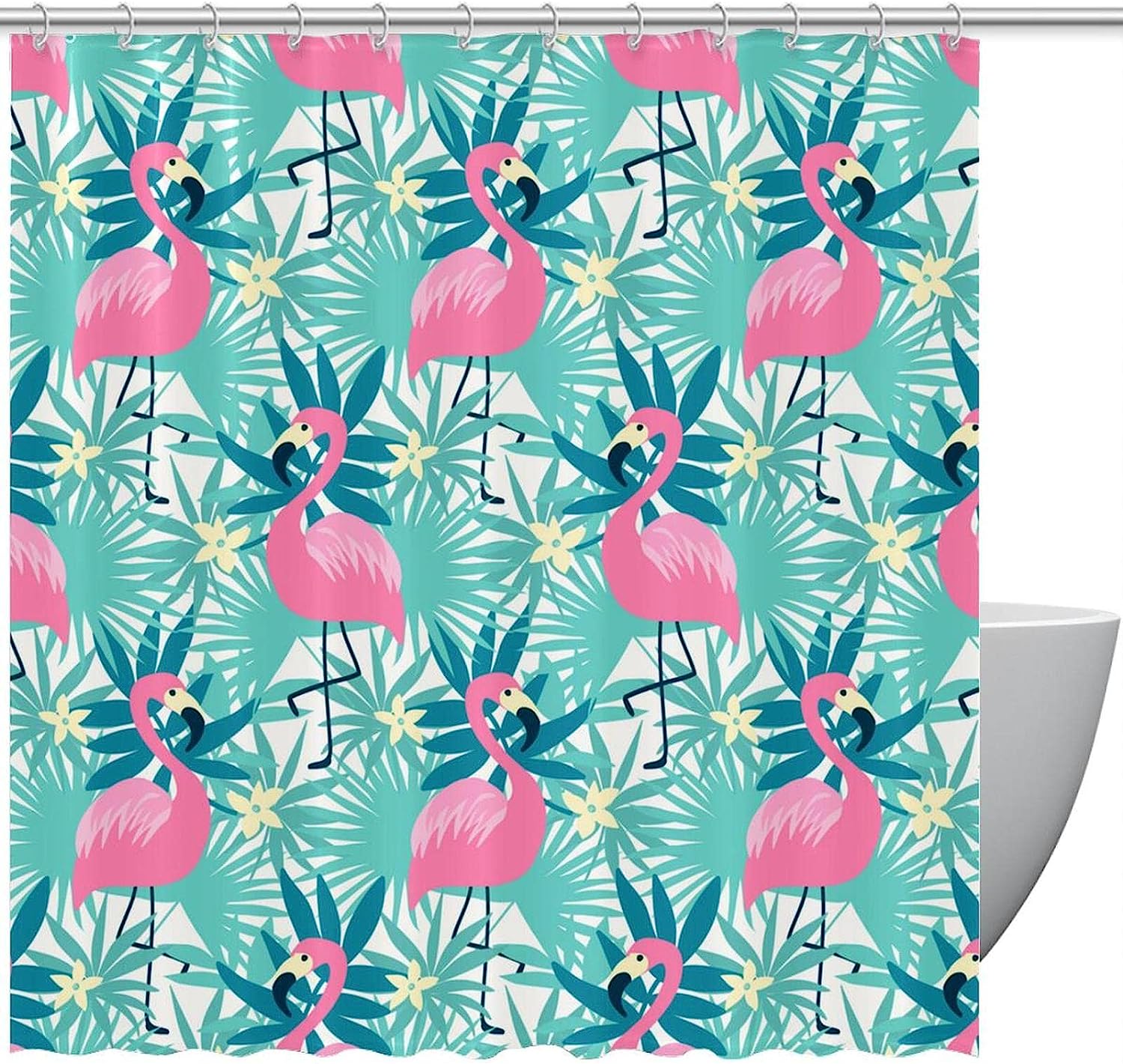 Palm Tree Leaves Flamingo Fabric Shower Curtain for Bathroom Decor